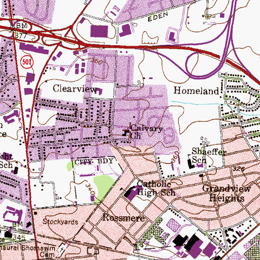 Topographic Map of Calvary Church, PA