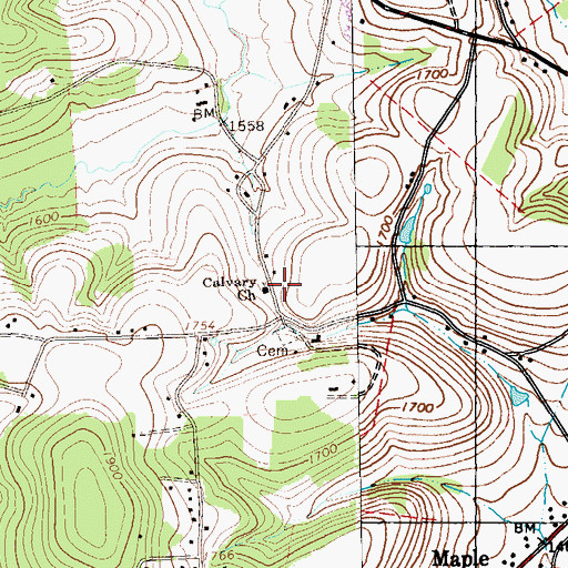 Topographic Map of Calvary Church, PA