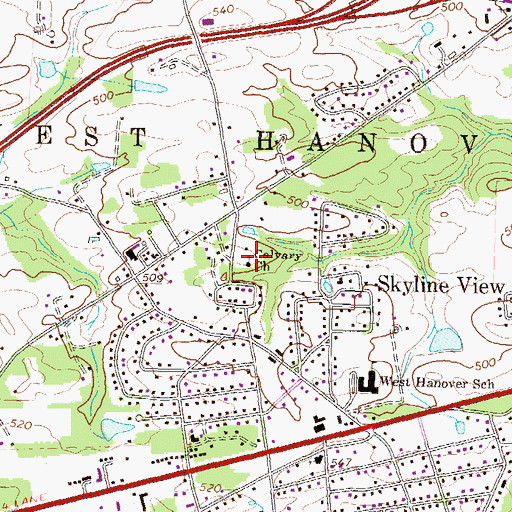 Topographic Map of Calvary Church, PA