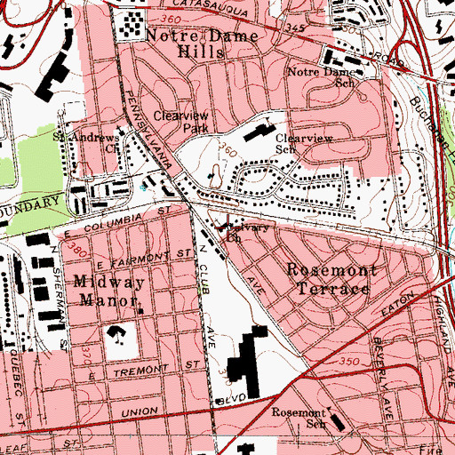 Topographic Map of Calvary Church, PA