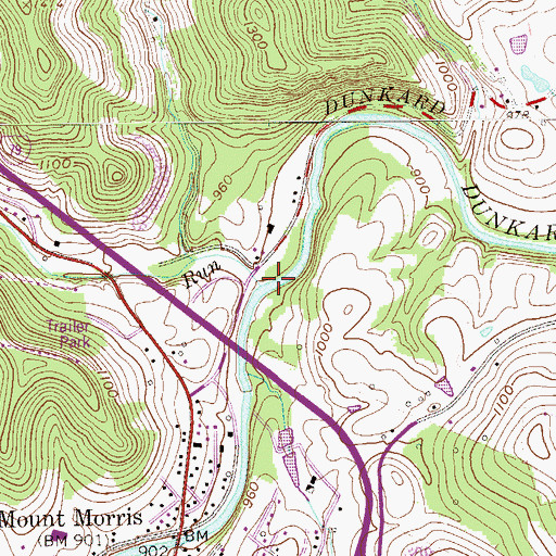 Topographic Map of Calvin Run, PA