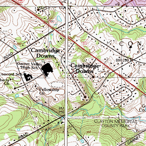 Topographic Map of Cambridge Downs, PA