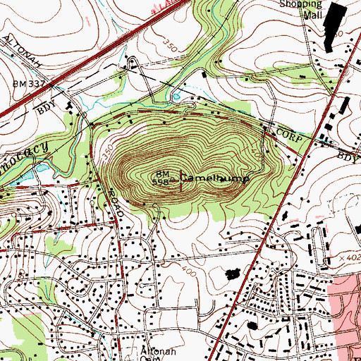 Topographic Map of Camelhump, PA
