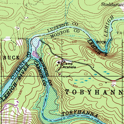 Topographic Map of Camp Acahela, PA