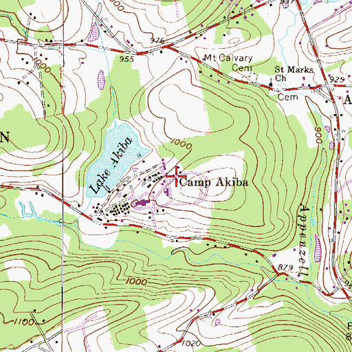 Topographic Map of Camp Akiba, PA