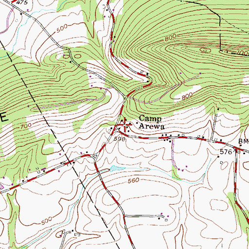 Topographic Map of Camp Arewa, PA