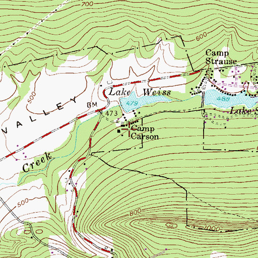 Topographic Map of Camp Carson, PA