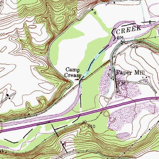 Topographic Map of Camp Creasy, PA