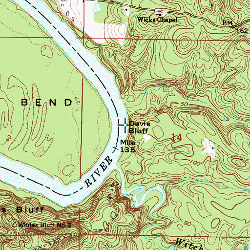 Topographic Map of Davis Bluff, AL