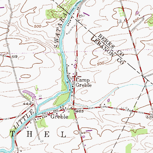 Topographic Map of Camp Greble, PA