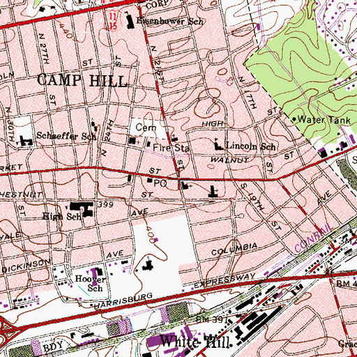 Topographic Map of Camp Hill, PA