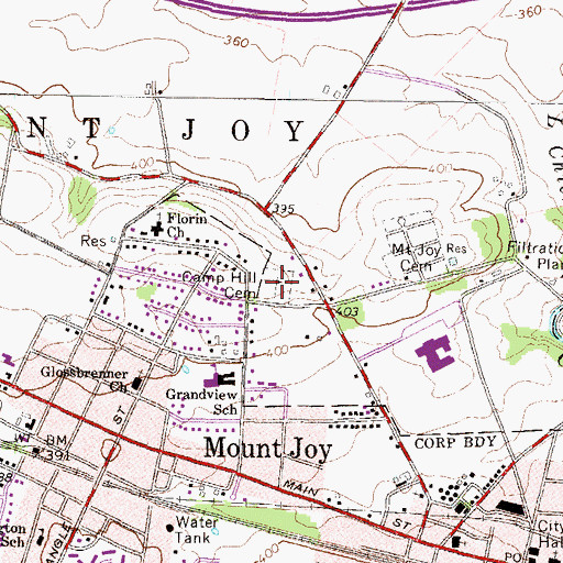 Topographic Map of Camp Hill Cemetery, PA