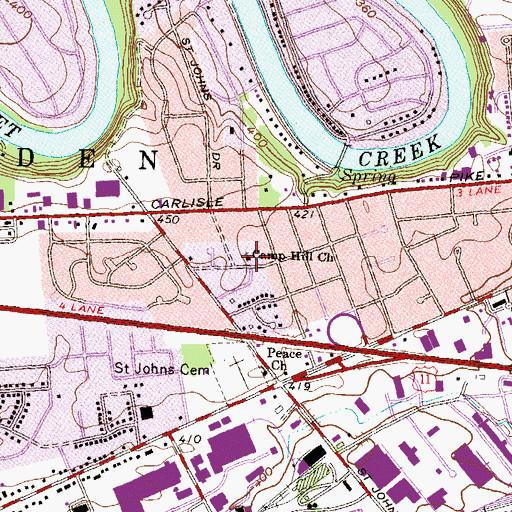 Topographic Map of Camp Hill Church, PA
