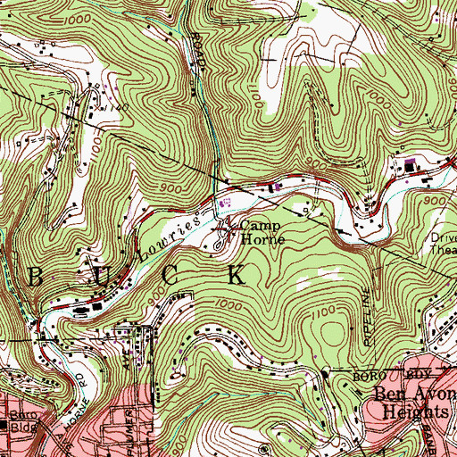 Topographic Map of Camp Horne, PA
