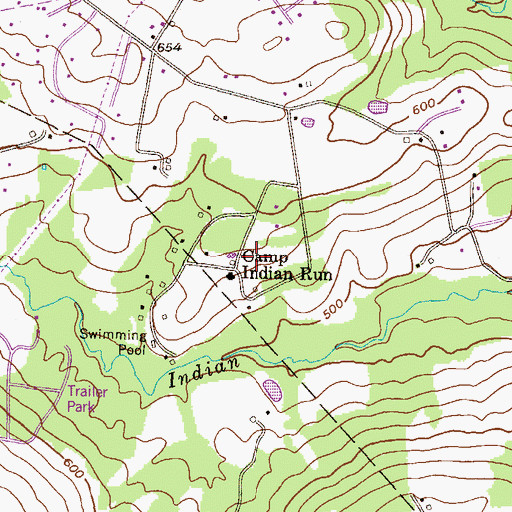 Topographic Map of Camp Indian Run, PA