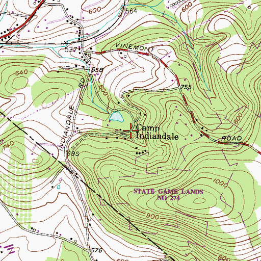 Topographic Map of Camp Indiandale, PA