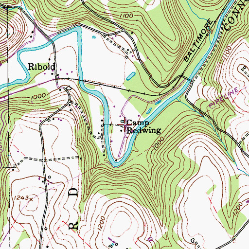 Topographic Map of Camp Redwing, PA