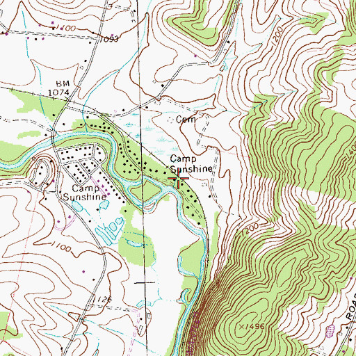 Topographic Map of Camp Sunshine, PA
