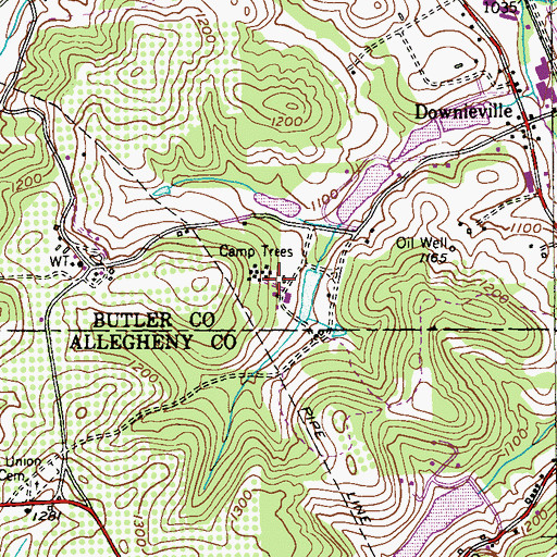 Topographic Map of Camp Trees, PA