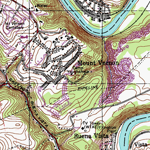 Topographic Map of Camp Youghahela, PA