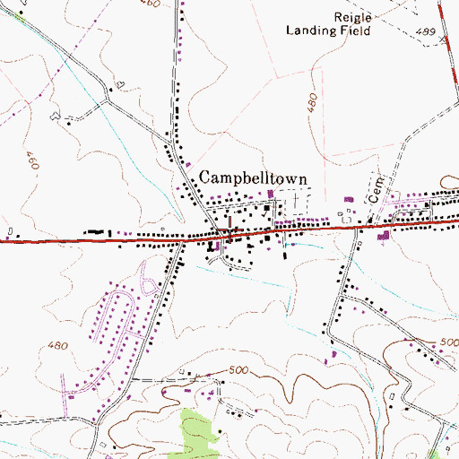 Topographic Map of Campbelltown, PA