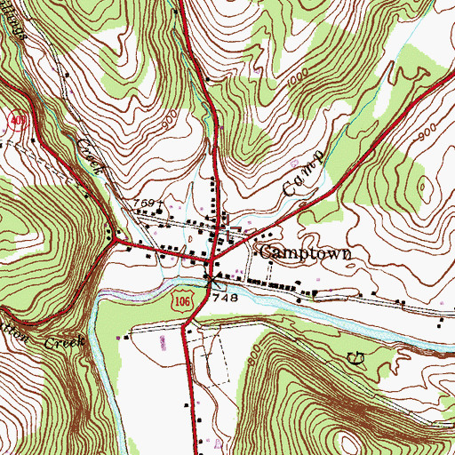 Topographic Map of Camptown, PA