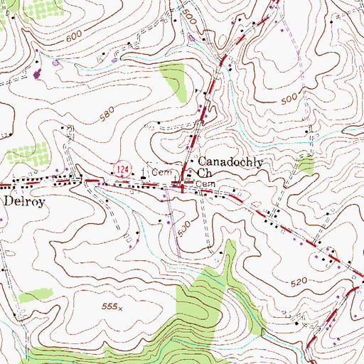 Topographic Map of Canadochly Church, PA