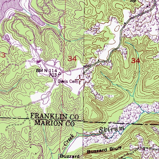 Topographic Map of Davis Cemetery, AL