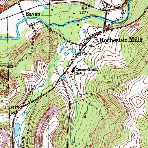 Topographic Map of Canoe Grant School, PA