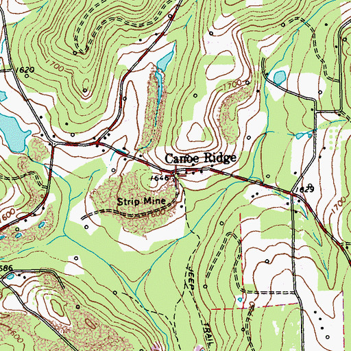 Topographic Map of Canoe Ridge, PA