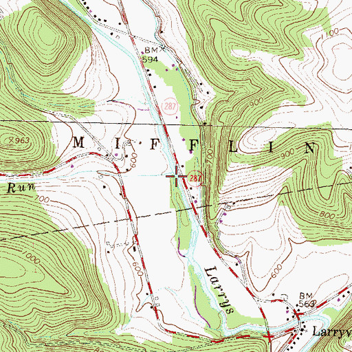 Topographic Map of Canoe Run, PA