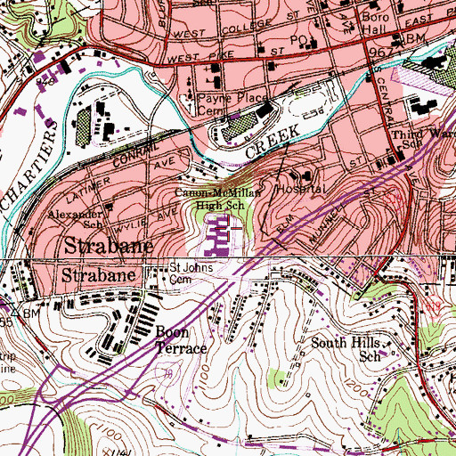 Topographic Map of Canon-McMillan High School, PA