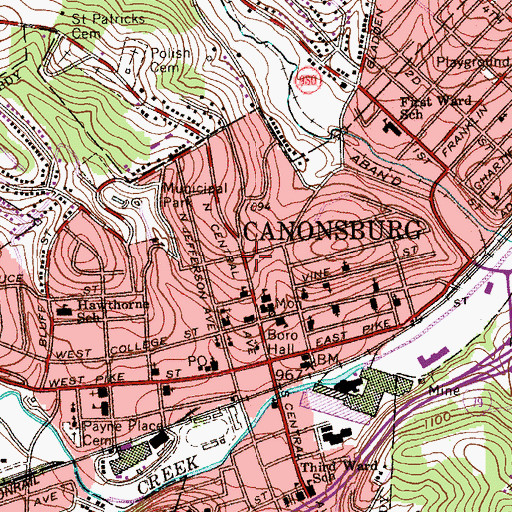 Topographic Map of Canonsburg, PA