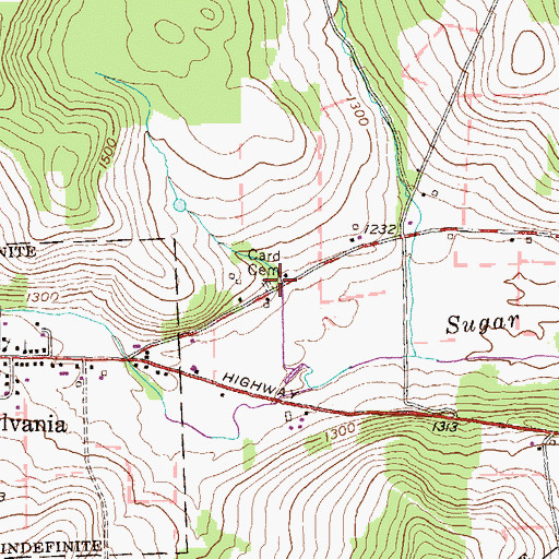 Topographic Map of Card Cemetery, PA