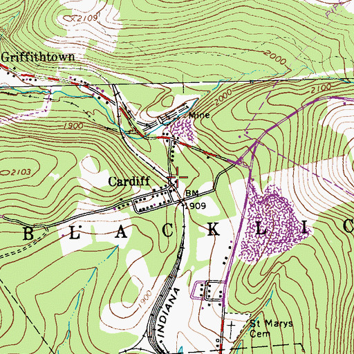 Topographic Map of Cardiff, PA