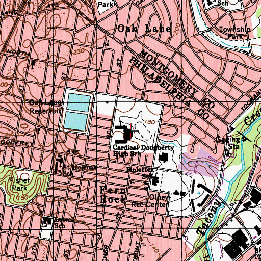 Topographic Map of Cardinal Dougherty High School (historical), PA