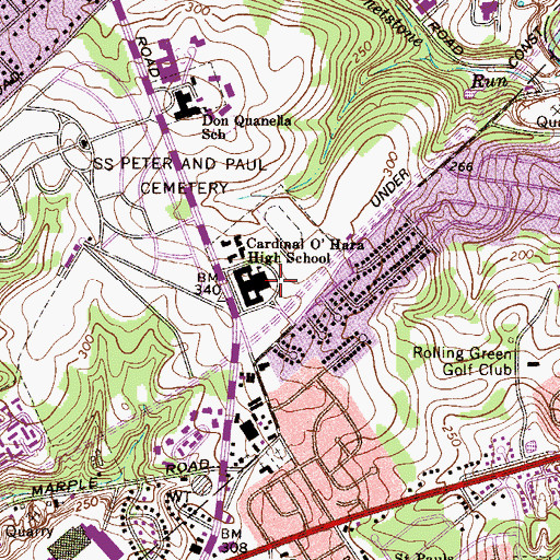 Topographic Map of Cardinal O'Hara High School, PA