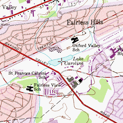Topographic Map of Caroline Lake, PA