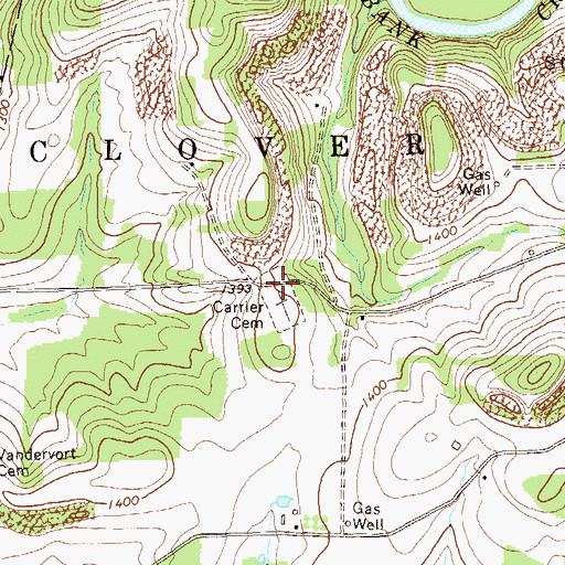 Topographic Map of Carrier Cemetery, PA
