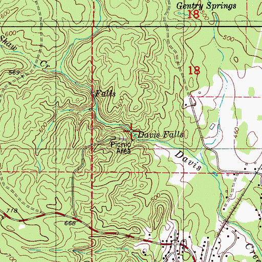 Topographic Map of Davis Falls, AL
