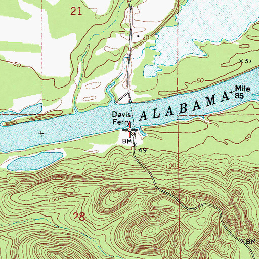 Topographic Map of Davis Ferry, AL