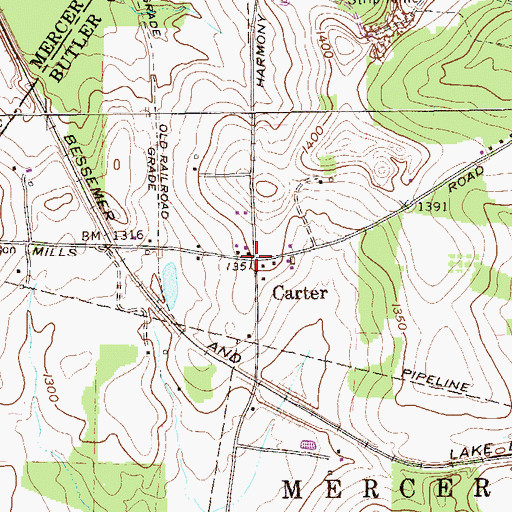 Topographic Map of Carter, PA