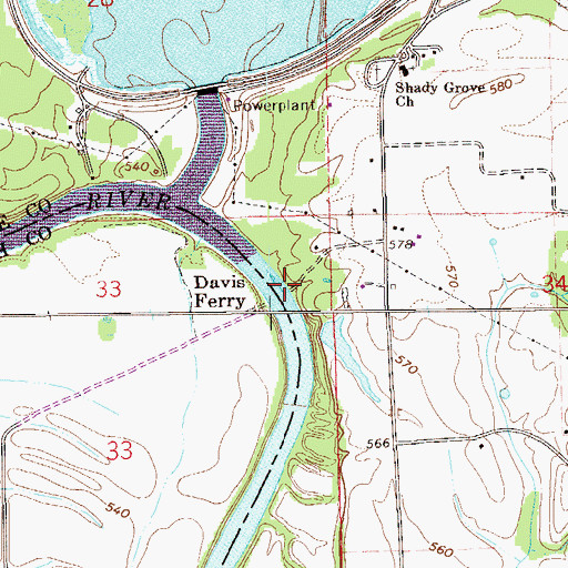 Topographic Map of Davis Ferry (historical), AL