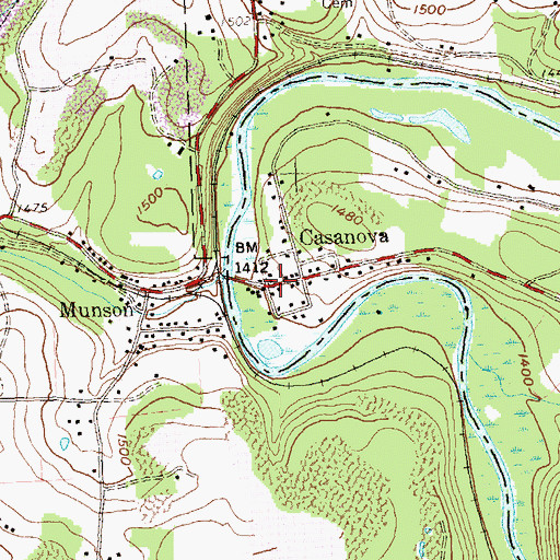 Topographic Map of Casanova, PA
