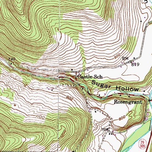 Topographic Map of Castle School, PA