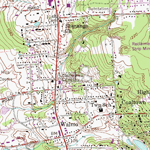 Topographic Map of Castle View Cemetery, PA