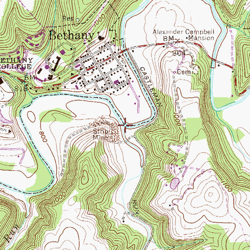 Topographic Map of Castleman Run, WV
