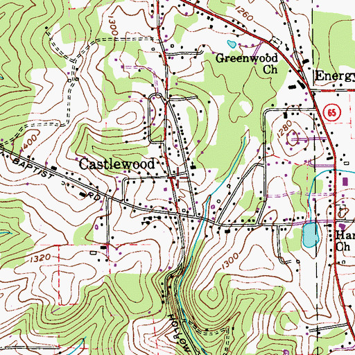 Topographic Map of Castlewood, PA