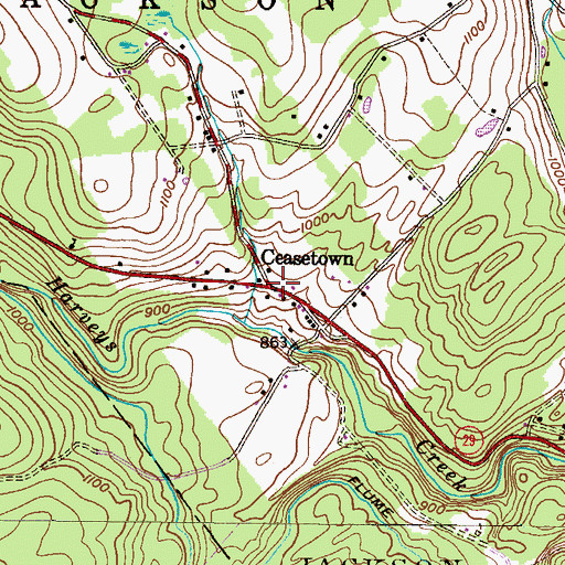 Topographic Map of Ceasetown, PA