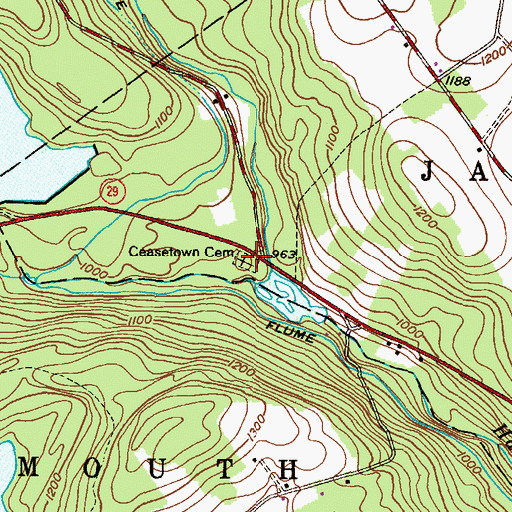 Topographic Map of Ceasetown Cemetery, PA